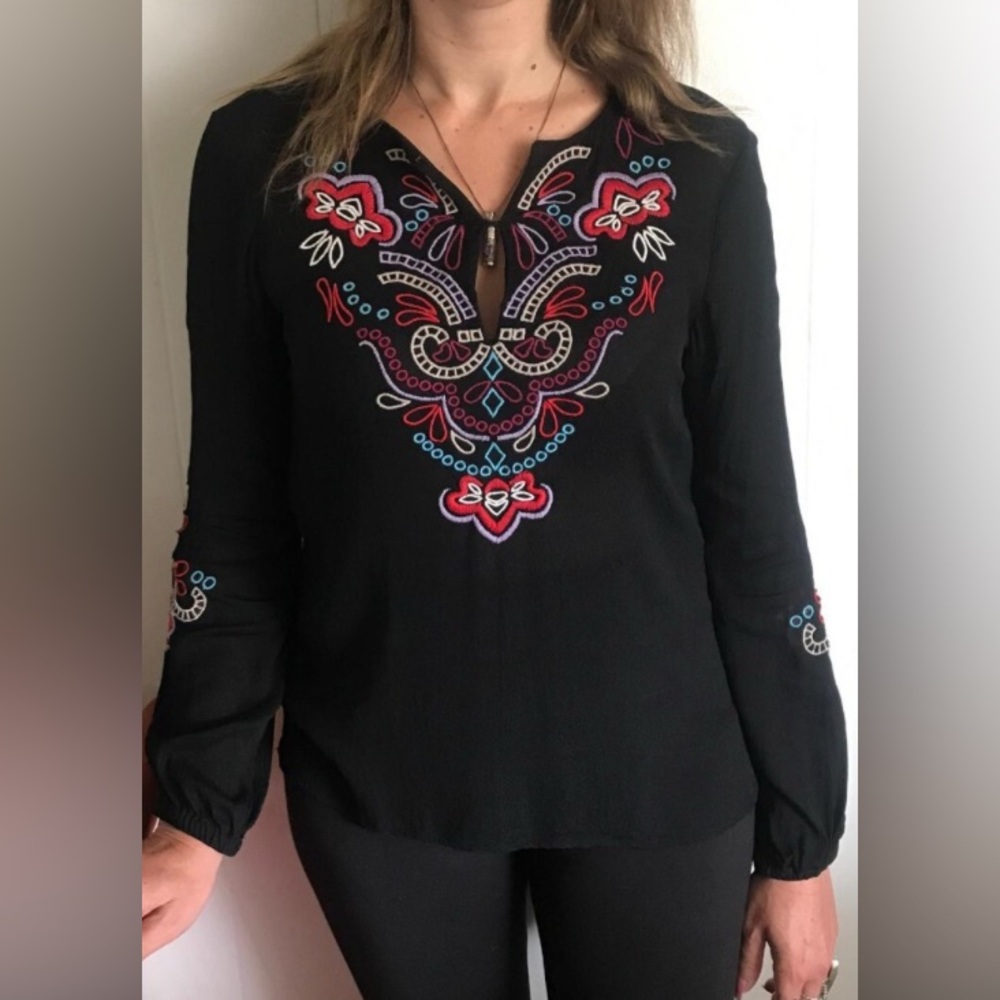 Nanette Lepore Black Top with Vibrant Embroidery